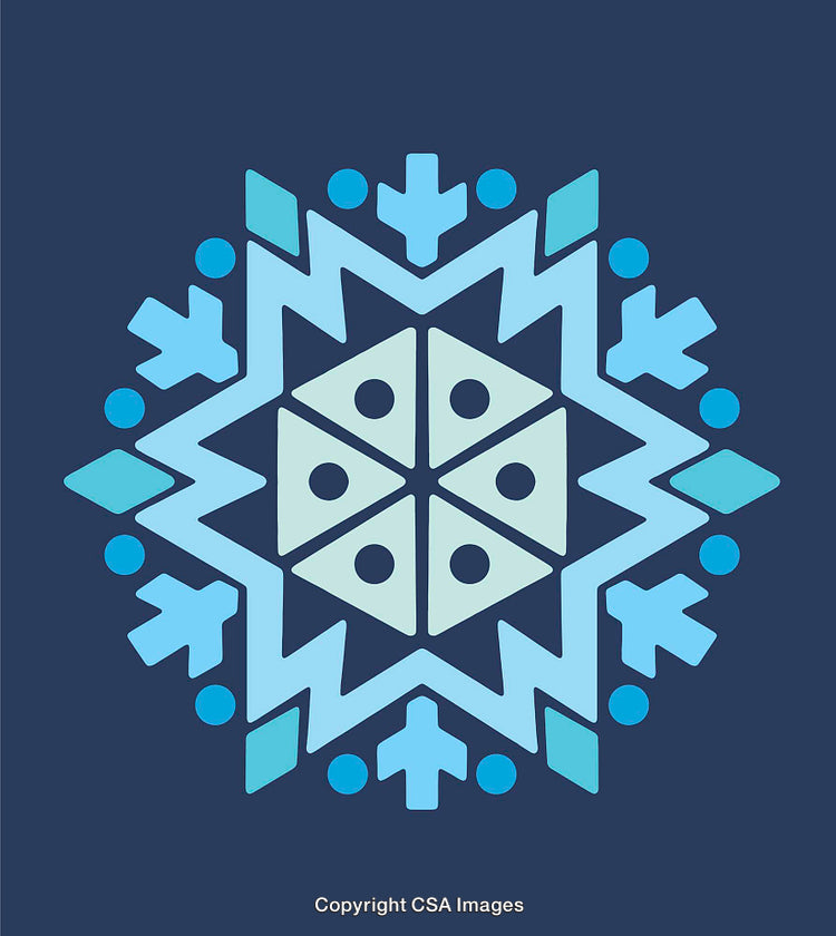 Geometric Snowflake Design in Blue Tones with Abstract Symmetry