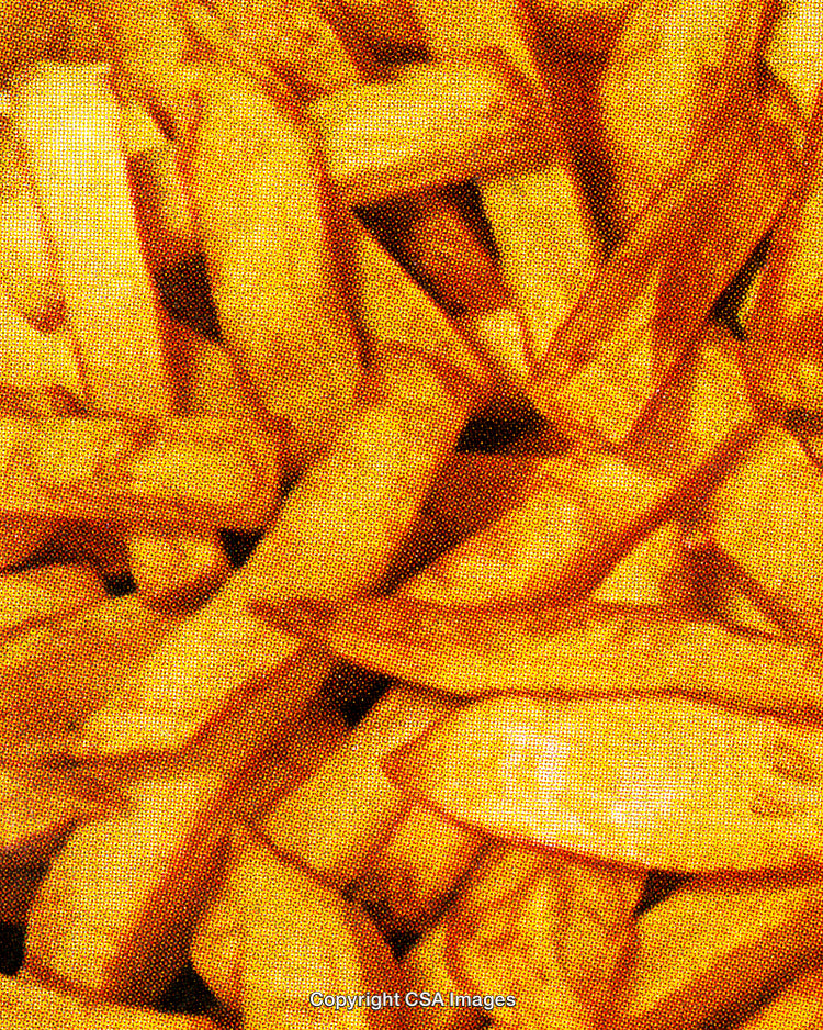 Close-Up of French Fries in a Stylized Dot Screen Effect