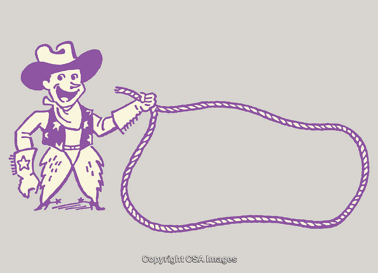 Cheerful Cowboy Illustration With Rope in a Purple Color Scheme