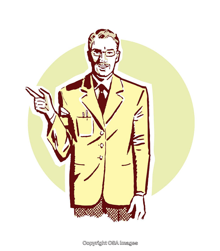 Retro Styled Illustration of a Businessman Pointing Confidently