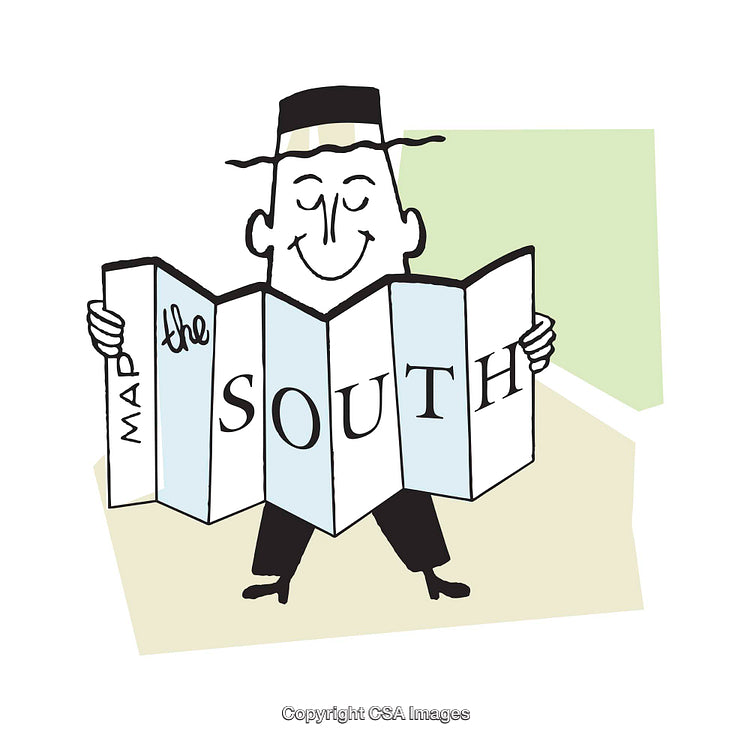 Playful Illustration of a Man Holding a Map of the South