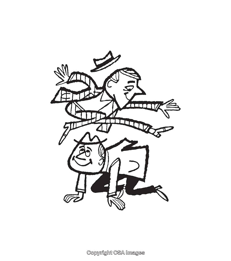 Playful Black and White Cartoon Characters in Dynamic Interaction