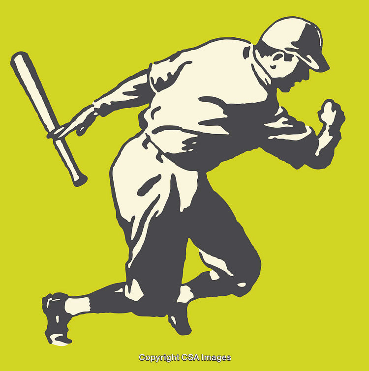 Vintage Baseball Player Illustration in Bold Line Art Style