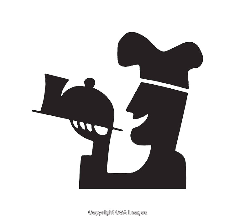 Monochrome Chef Illustration Featuring a Hat and Covered Serving Dish