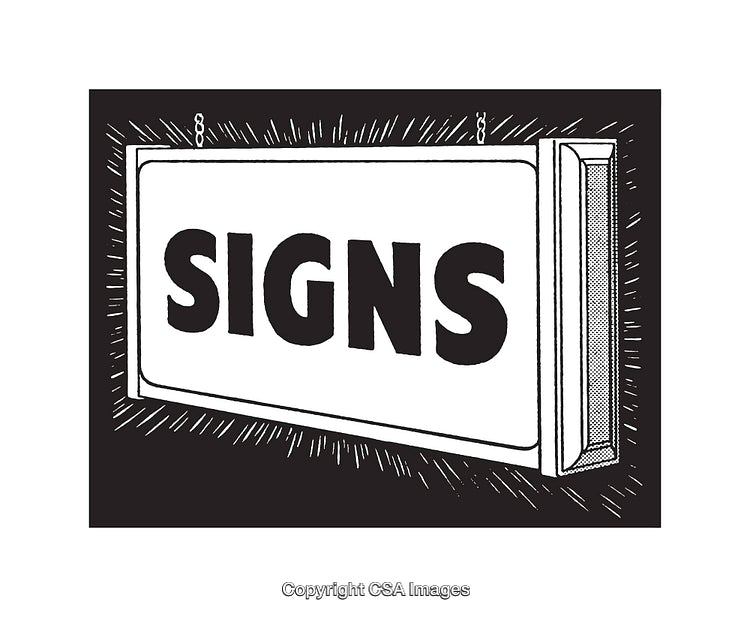 Black And White Line Art Illustration of a Hanging Store Sign