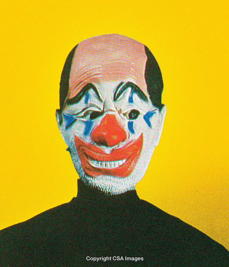 Colorful Clown Mask on Yellow Background With Retro Dot Style Texture
