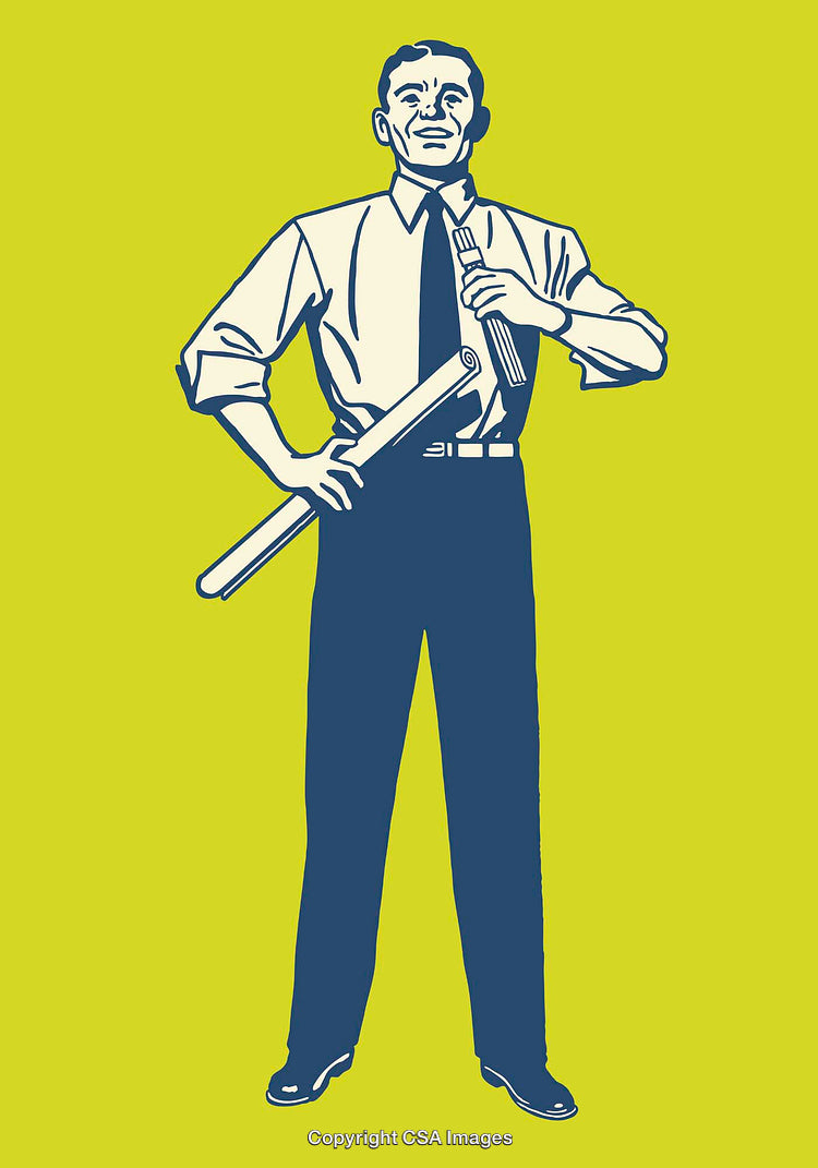 Retro Style Illustration of a Confident Businessman Holding a Large Pen