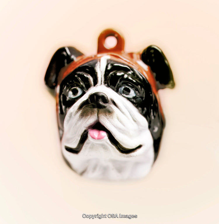 Decorative Figurine of a Bulldog Depiction on Peach Background