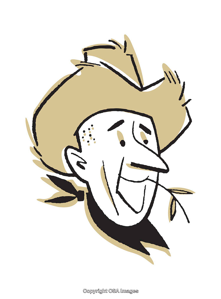 Cartoon Illustration of Farmer Wearing Straw Hat with Cheerful Expression