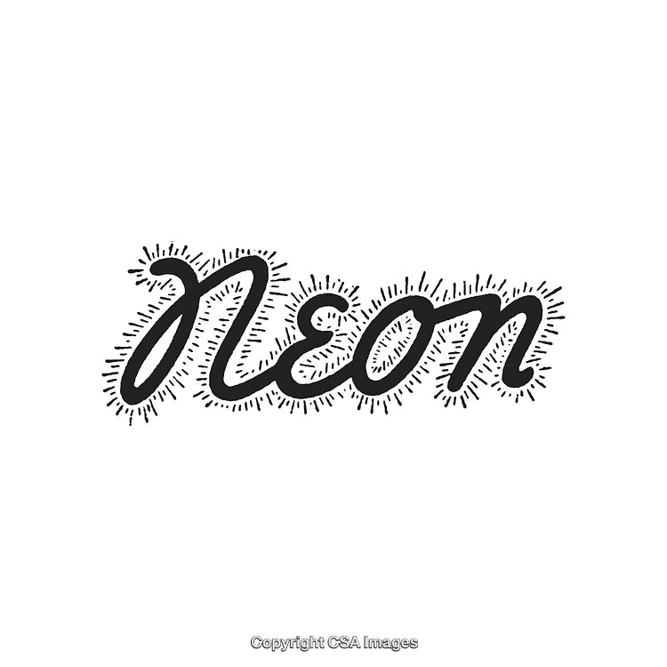 Stylish Neon-Themed Script Typography with Decorative Elements on White Background