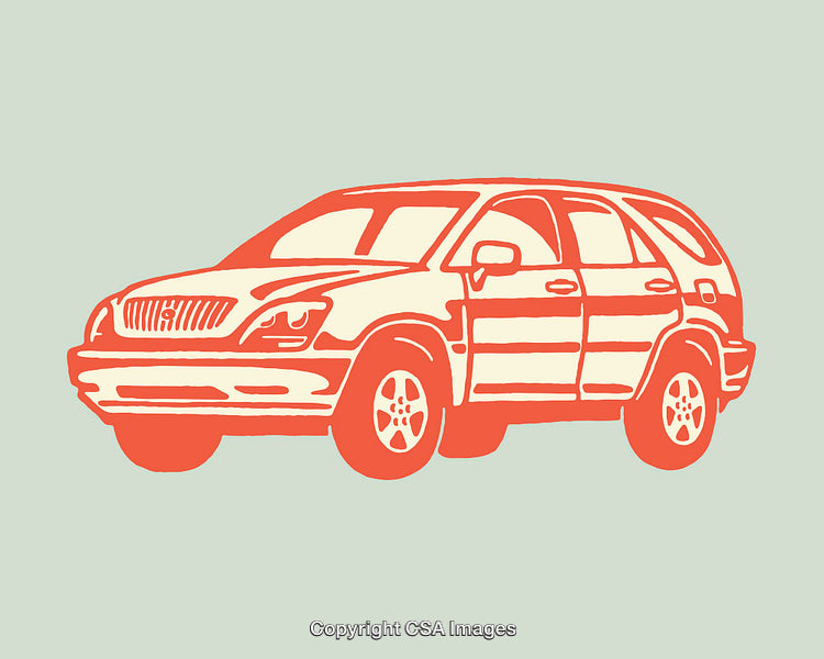 Bright Orange Line Art Illustration of a Modern SUV Vehicle
