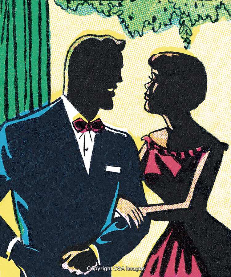 Vintage Comic-Style Drawing of a Couple in Formal Attire