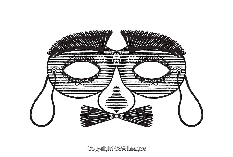 Vintage Black and White Line Art of Eyeglasses and Mustache