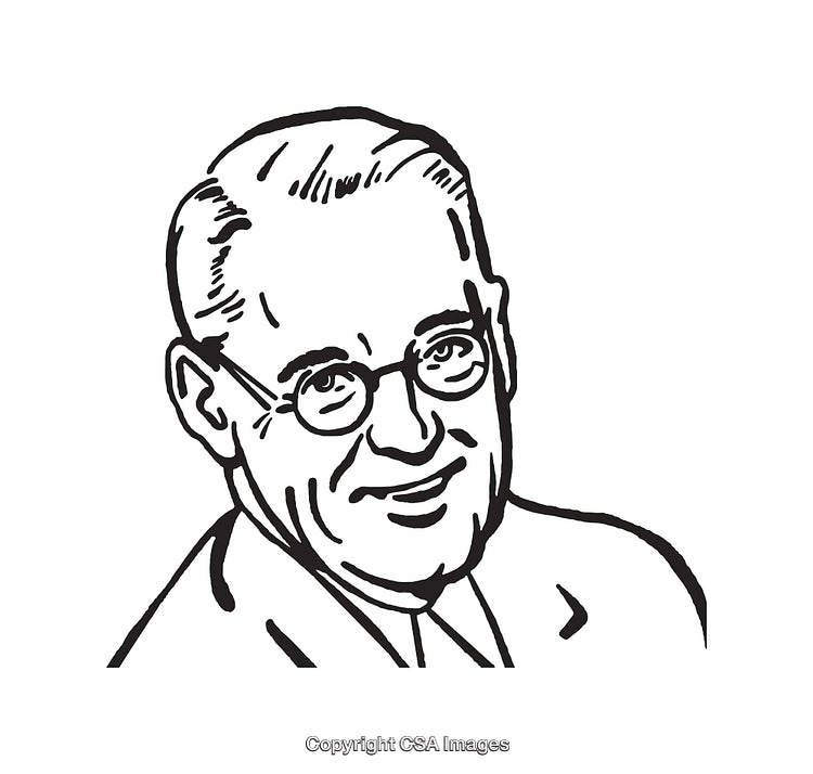 Black and White Line Art Illustration of a Smiling Man Wearing Glasses