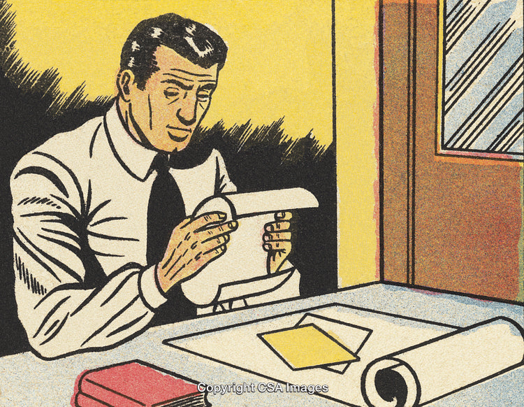 Retro Office Scene With Man Reviewing Documents Near A Window