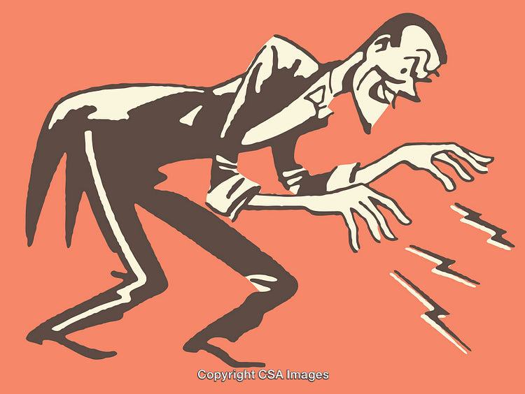 Illustration of Sinister Character with Electric Sparks on Orange Background
