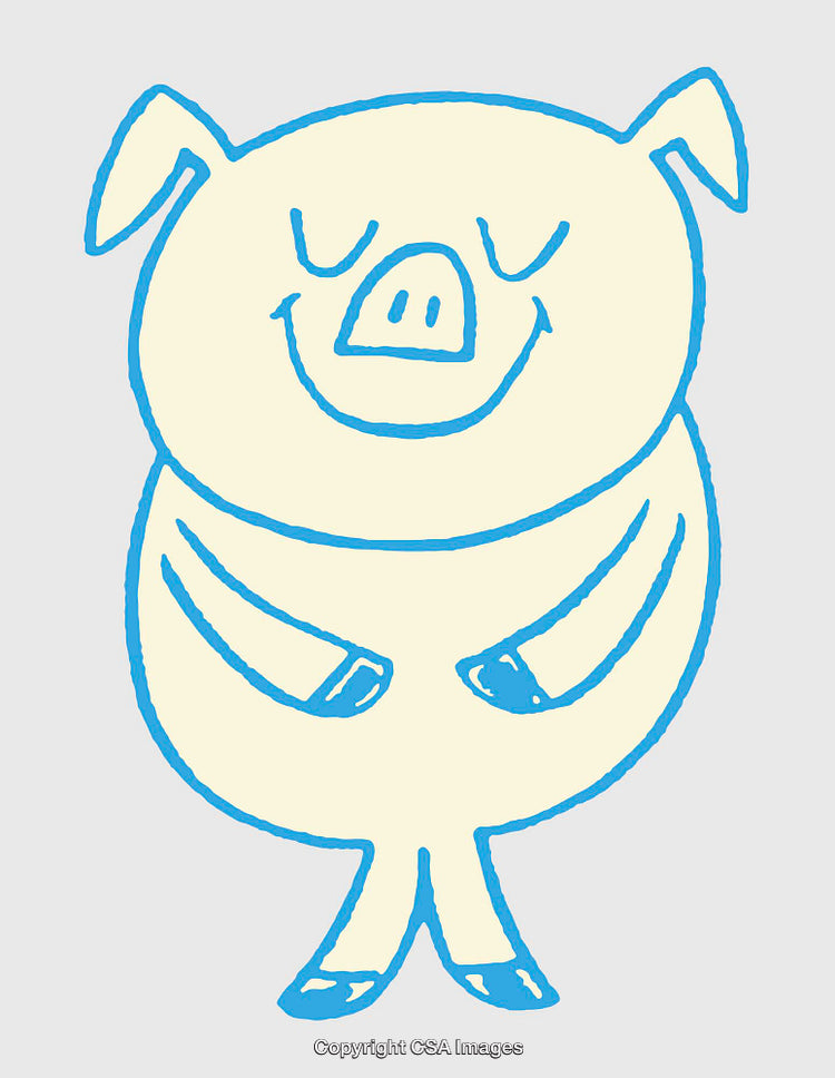 Colorful Line Art of a Content Standing Cartoon Pig Character