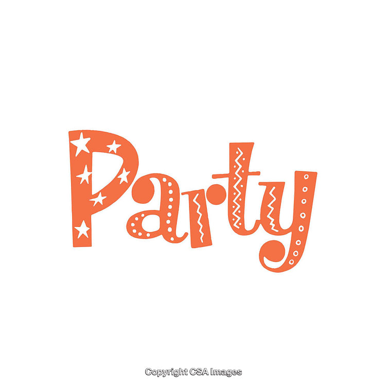 Playful Orange Party Text Design with Decorative Pattern Details