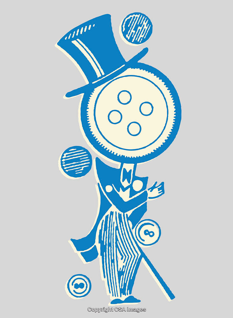 Stylish Figure Featuring Blue Button Head and Top Hat Design