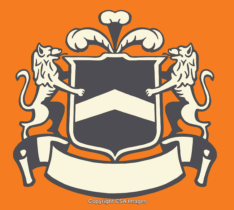 Elegant Coat of Arms Illustration Featuring Lions and Shield with Bright Colors