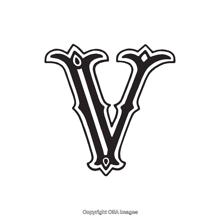 Elegant Ornate Letter V in Decorative Gothic Calligraphic Style