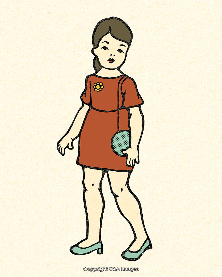 Vintage Style Illustration of a Young Girl in a Red Dress
