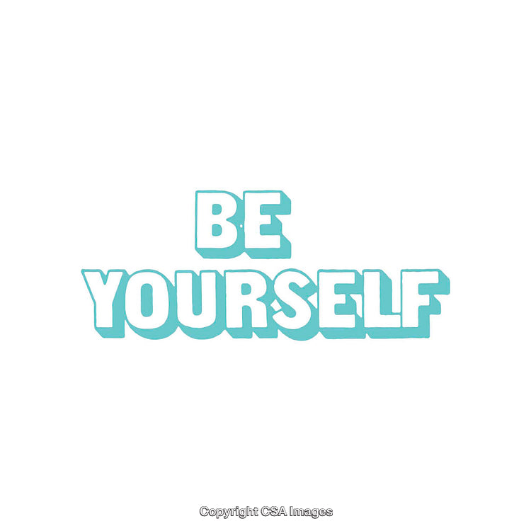 Inspirational Typography Graphic with Blue 'Be Yourself' Text on White Background