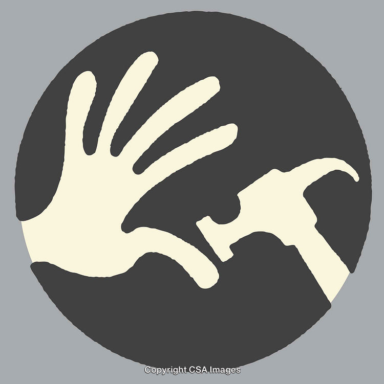 Conceptual Illustration of Hand and Hammer in Circular Art Style