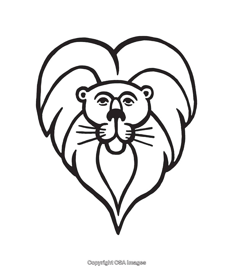 Black and White Line Art Illustration of a Lion Inside a Heart Shape