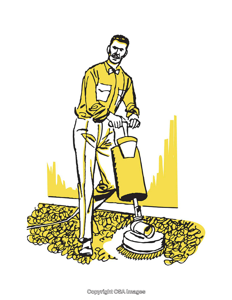Vintage Illustration of Man Operating a Floor Cleaning Machine
