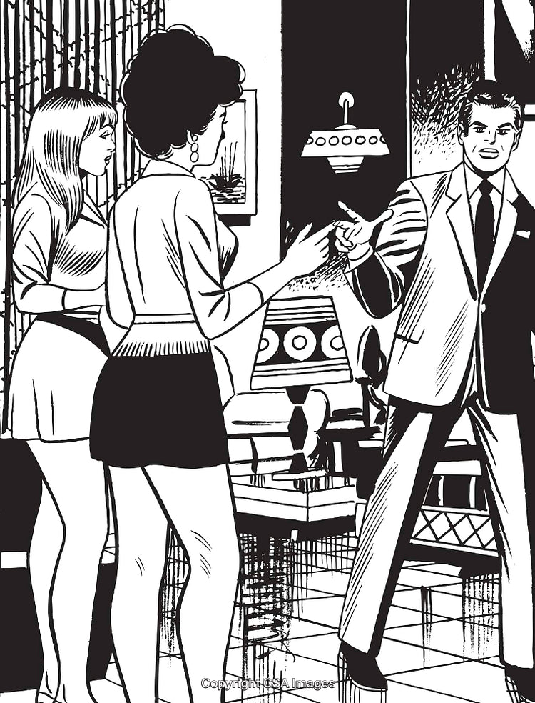 Retro Comic Style Illustration Depicting a Theatrical Conversation with Emphasis