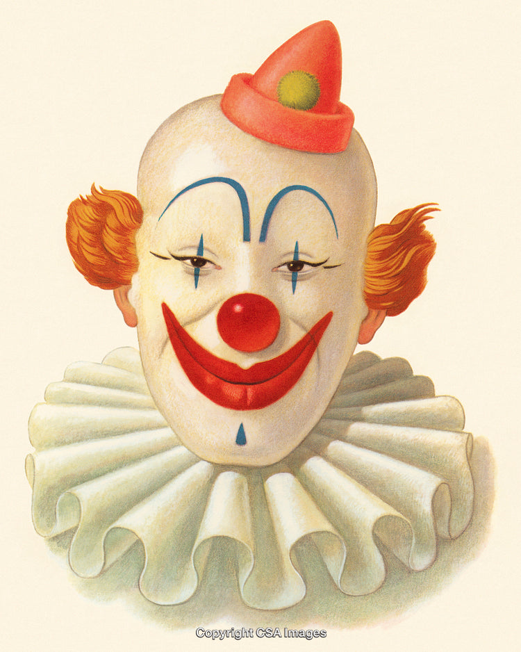 Vintage Illustration of a Clown with Makeup and Red Nose