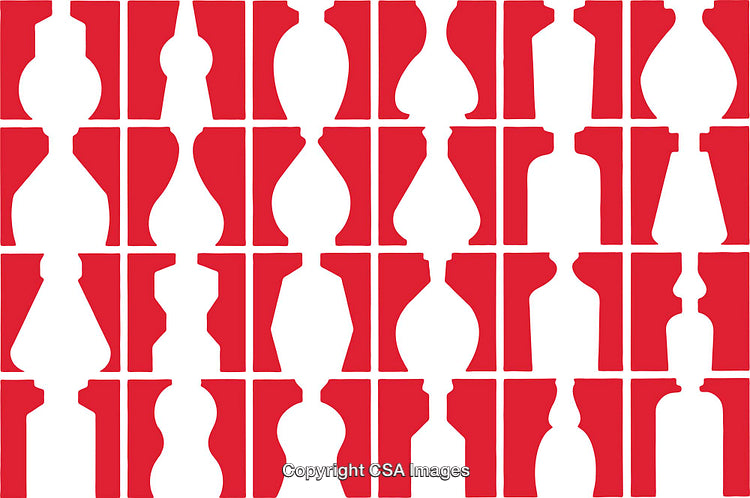 Abstract Pattern in Red and White with Geometric Bottle Shapes