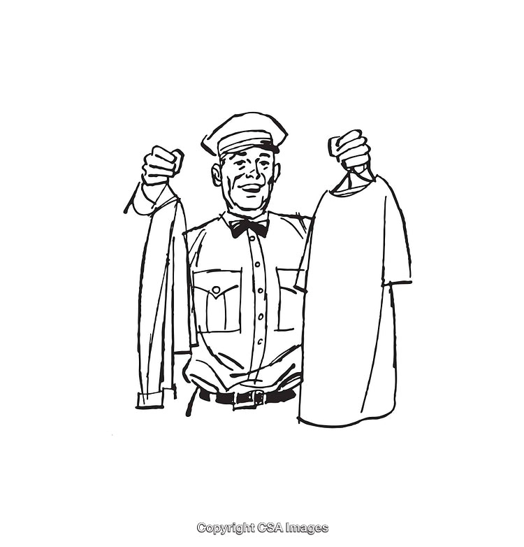 Illustration of a Cheerful Worker Holding a T-Shirt and a Shirt