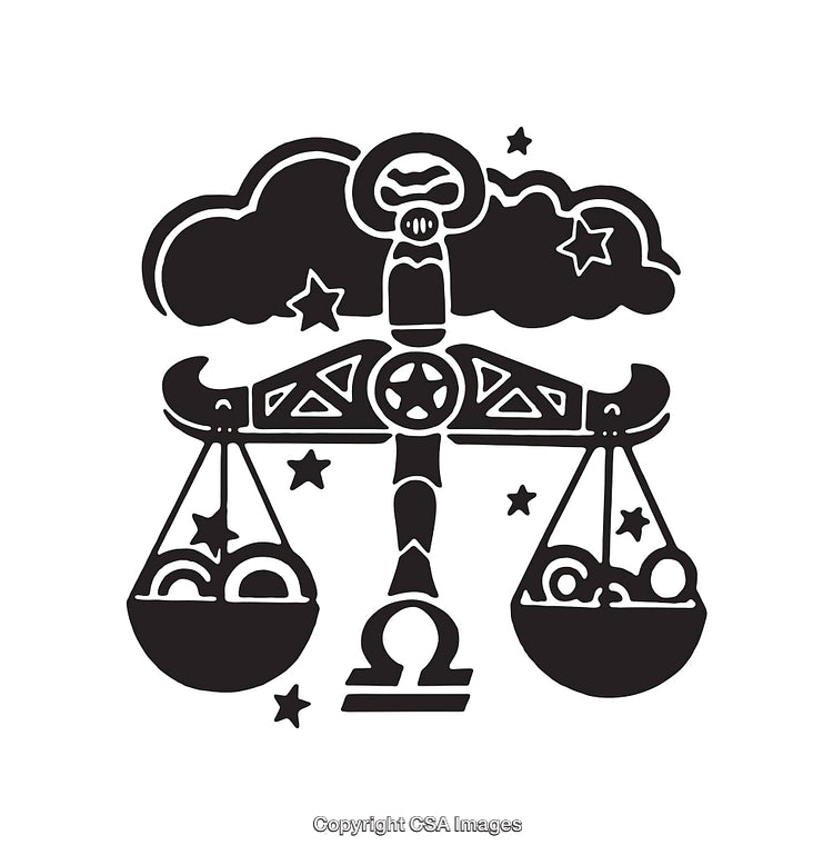 Black And White Line Art Illustration of Libra Zodiac Symbol with Scales