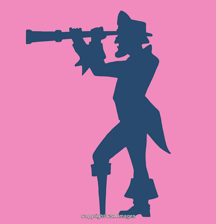 Silhouetted Pirate Watching Through Telescope on Colorful Background