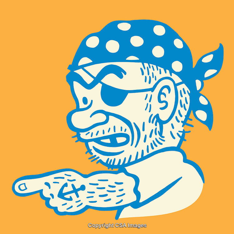 Colorful Line Art Illustration of a Pirate Pointing with Anchor Tattoo
