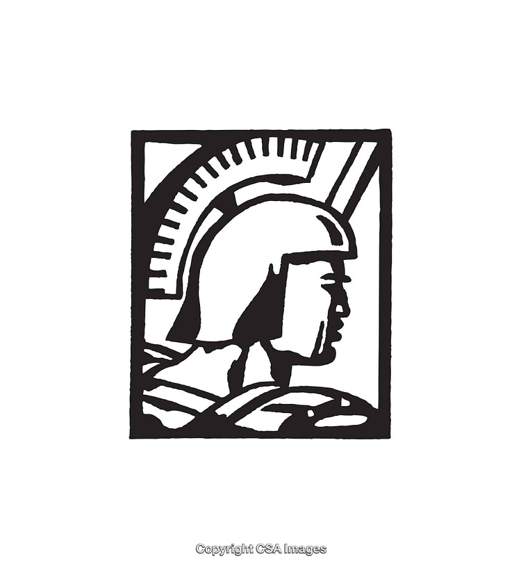 Ancient Warrior Line Art Illustration In Black And White