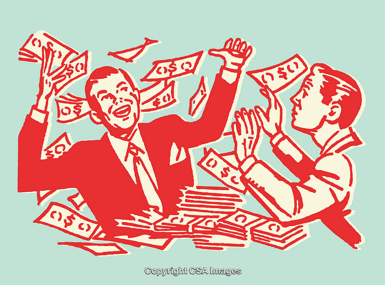 Retro Illustration of Business Success with Financial Wealth Symbolism