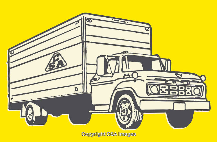 Retro Style Line Art of a Vintage Truck on Yellow Background