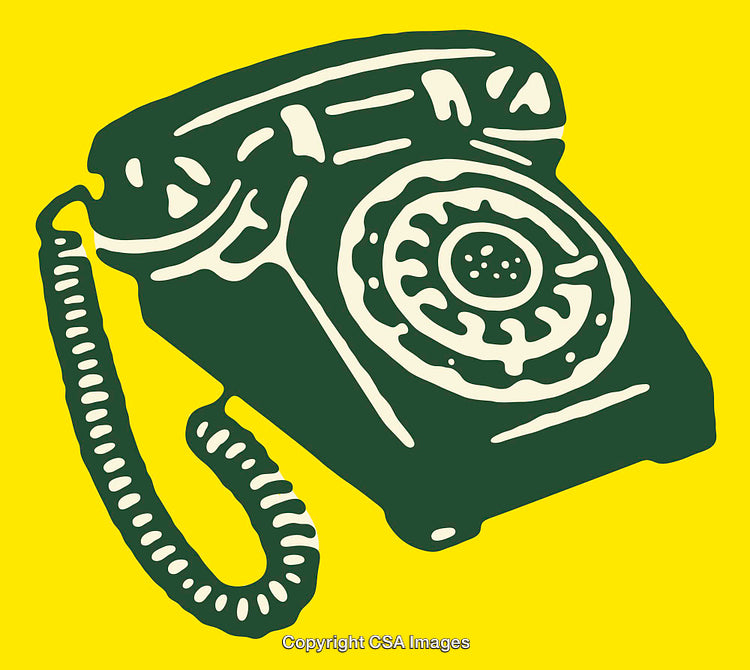 Retro Styled Illustration of a Vintage Telephone Featuring Bold Yellow Background