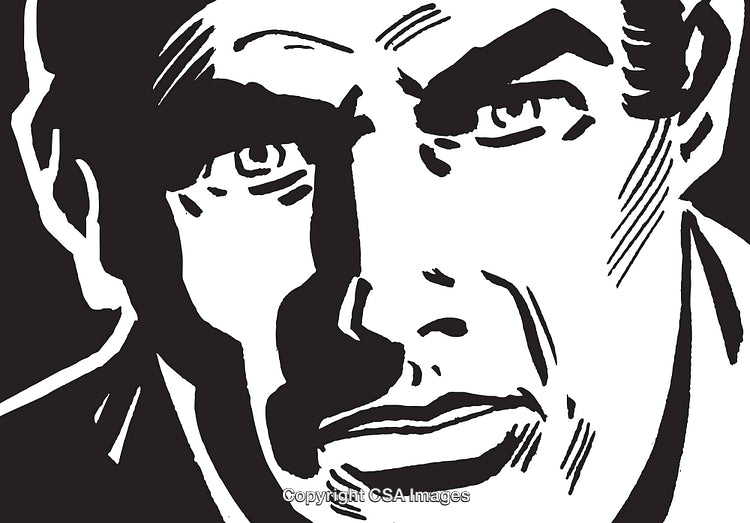 Monochrome Illustration of a Male Face in Bold Black and White Style