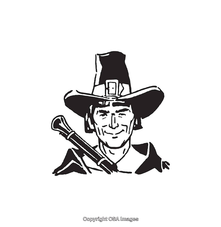 Black and White Line Art of a Pilgrim with Traditional Attire