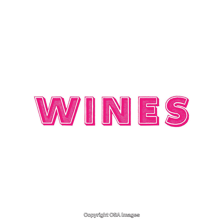 Bold Pink Text Featuring the Word Wines on a White Background