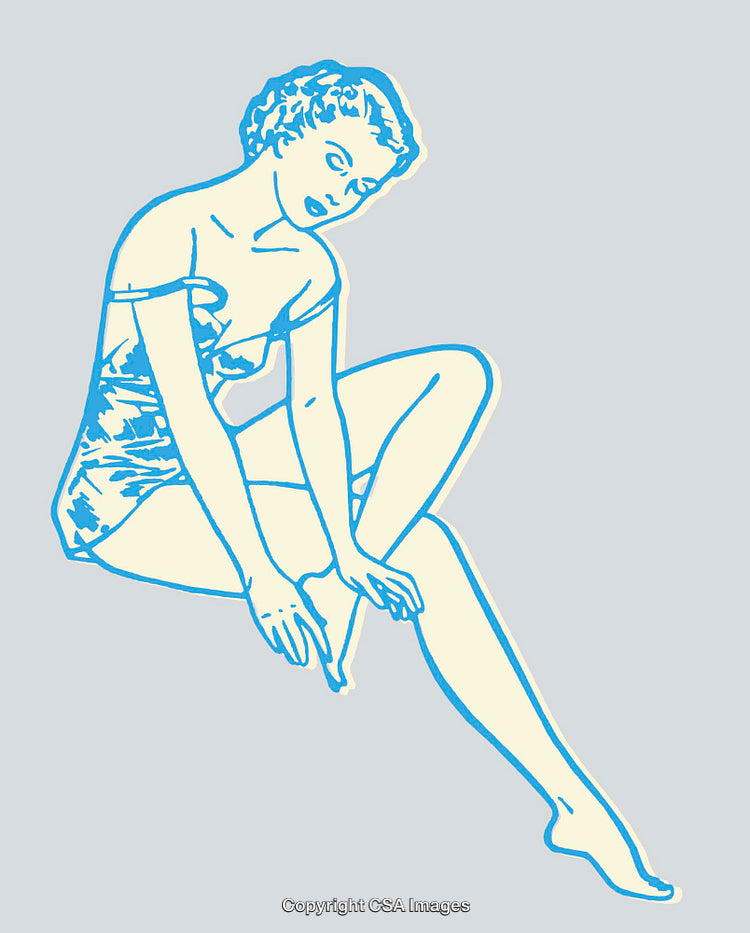 Stylized Vintage Woman Illustration in Minimalist Blue and Cream Colors