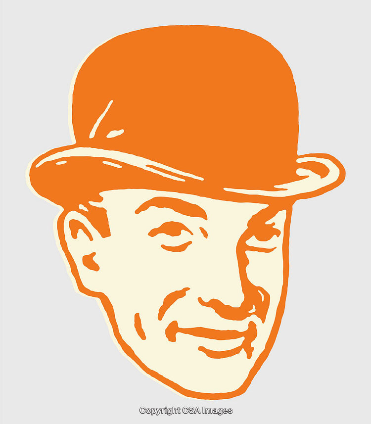 Vintage Styled Line Art Illustration of a Gentleman Wearing a Bowler Hat