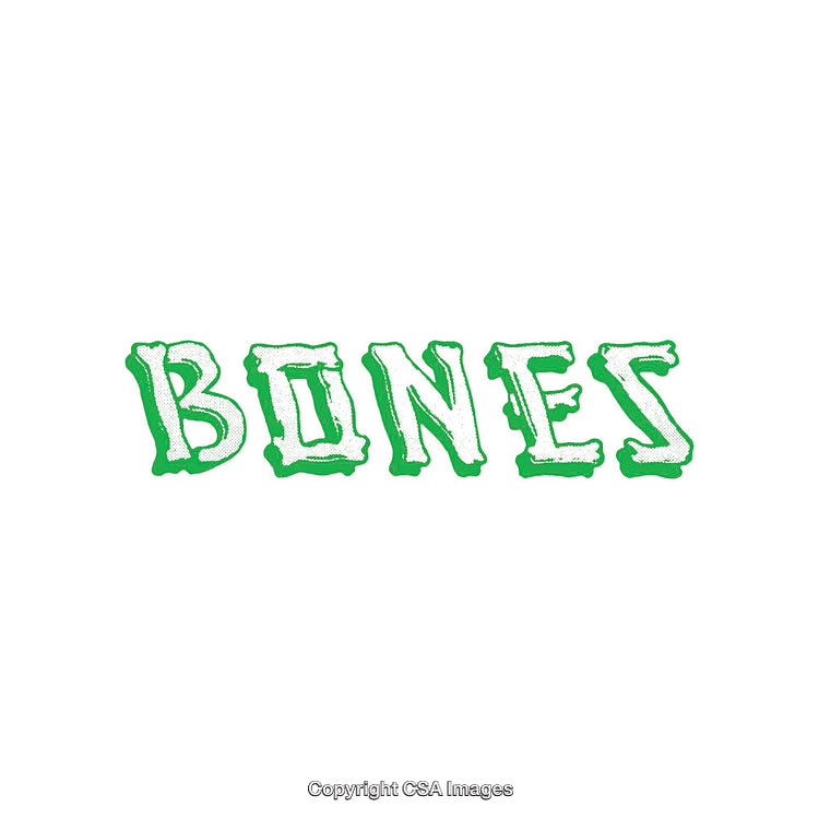 Illustration of Green Text 'Bones' in Skeleton-Inspired Font
