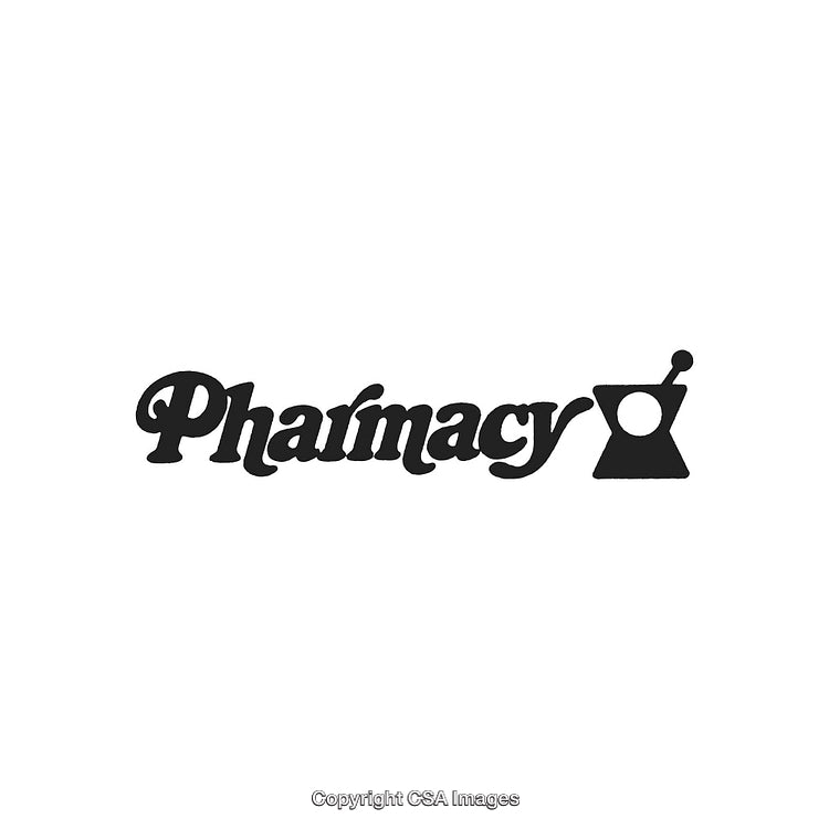 Black and White Pharmacy Logo with Iconic Mortar and Pestle Design