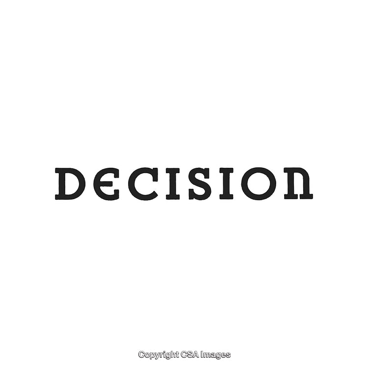 Simple Black Decision Text on White Background Symbolizing Choices
