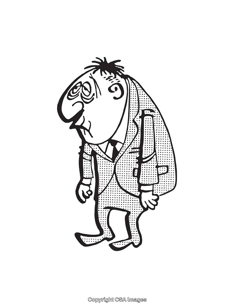 Quirky Cartoon Drawing of a Character in a Business Suit
